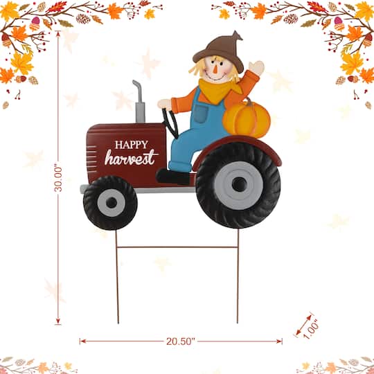 Glitzhome® 30" Fall Metal Tractor & Scarecrow Yard Stake